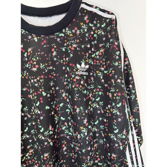 Adidas Womens Originals Black Floral Long Sleeve  Sweatshirt Crew Neck Sz Xl - Picture 2 of 13